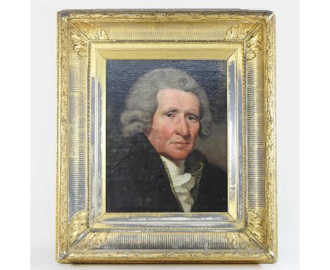 English School, (18th century), portrait of a gentleman, head and shoulders, wearing a powdered wig, oil on board, 38 x 30cm,