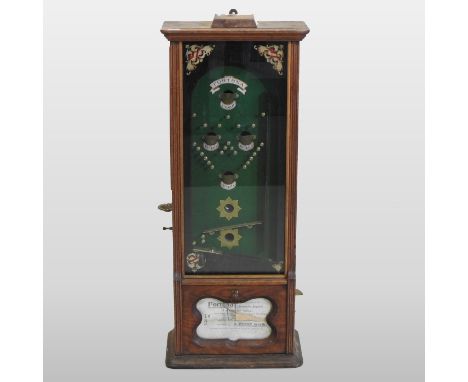 A rare early 20th century Fortuna automatic bagatelle arcade game, manufactured under Jofeh's license, 1901, numbered I824, i