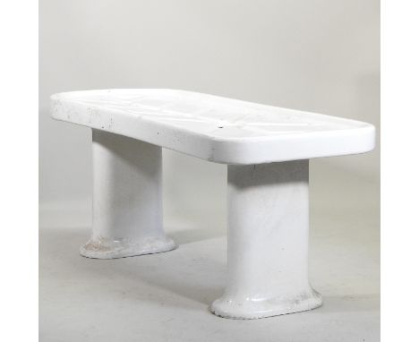 An early 20th century Royal Doulton white glazed ceramic autopsy table, circa 1925, used for carrying out post mortem examina