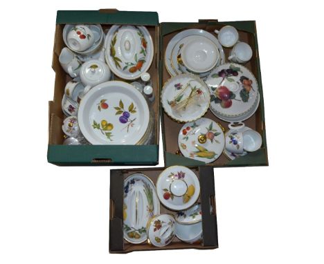 A Royal Worcester Evesham pattern part tea/dinner service to include two lidded tureens, two further lidded dishes and biscui