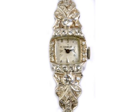 ROSIERES; an early 20th century Swiss platinum and diamond manual wind lady's cocktail wristwatch, the rectangular dial with 