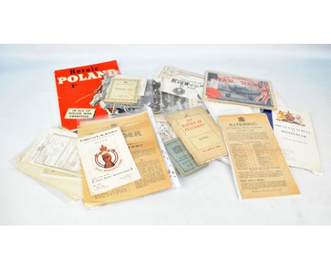 A quantity of ephemera relating to war, social history, royalty and politics including an identity card, pamphlet of passive 