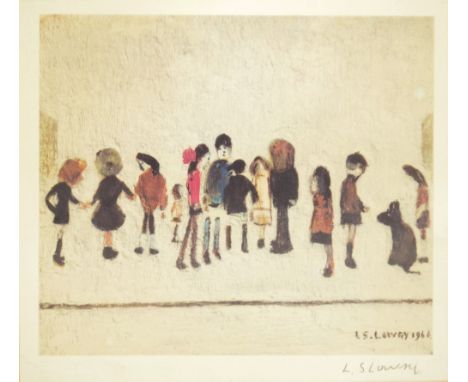 LAURENCE STEPHEN LOWRY RBA RA (1887-1976); signed limited edition coloured print, 'Group of Children', signed in pencil to lo