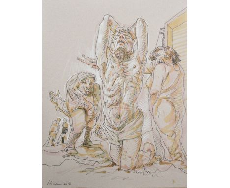 PETER HOWSON OBE (Scottish, born 1958); ink and watercolour heightened in white on paper, untitled, signed and dated 2012, 30