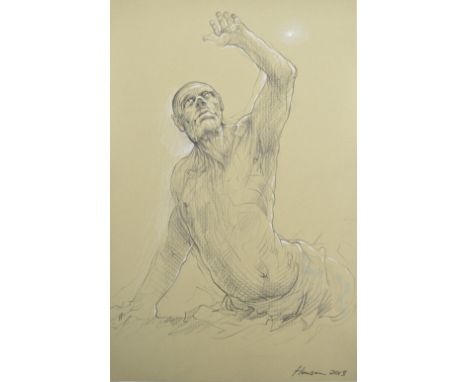 PETER HOWSON OBE (Scottish, born 1958); pencil heightened in white on paper, untitled, signed and dated 2013, 30 x 20cm, unfr