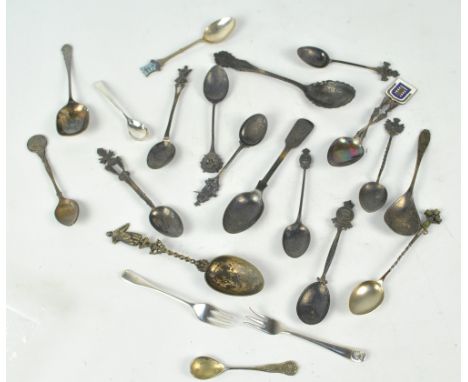 A collection of variously hallmarked silver regimental commemorative spoons with examples for the London Scottish (S Africa 1