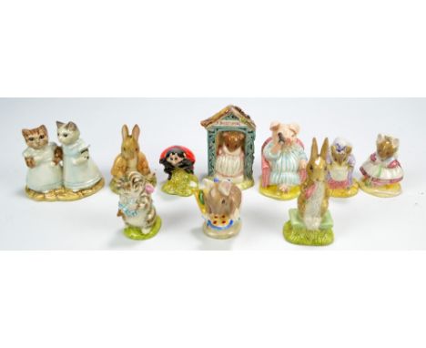 Ten Royal Albert Beatrix Potter figures; 'Miss Dormouse', 'The Old Woman Who Lived In A Shoe Knitting', 'Little Pig Robinson 