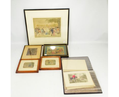 A group of prints to include 'Leaving of Powder, or a frugal family saving the guinea' and a collection of loose prints, 'Han