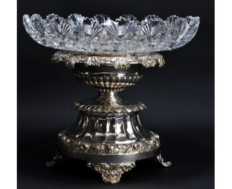 REBECCA EMES & EDWARD BARNARD I; a George IV hallmarked silver centrepiece with upper part modelled as squat campana vases wi