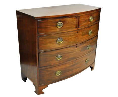 A 19th century mahogany bowfronted chest of two short above three long drawers with brass handles, on bracket feet, width 114