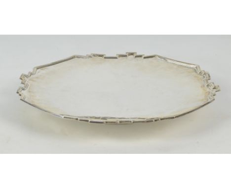 WALKER & HALL; a George VI hallmarked silver art Deco shallow dish of octagonal form with cast geometrically decorated rim, o