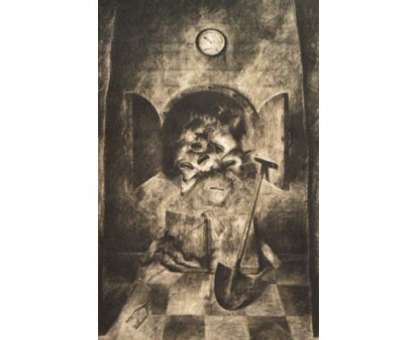 KEN CURRIE (Scottish, born 1960); charcoal on paper 'Boiler Room', signed and inscribed verso, 172 x 100cm, framed and glazed