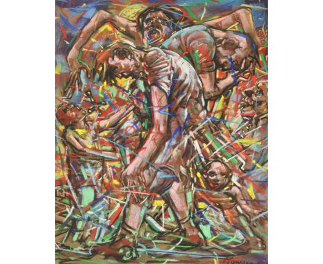 PETER HOWSON OBE (Scottish, born 1958); pastel on paper 'Mayhem', signed, inscribed and dated 2013 verso, 65 x 50cm, framed a