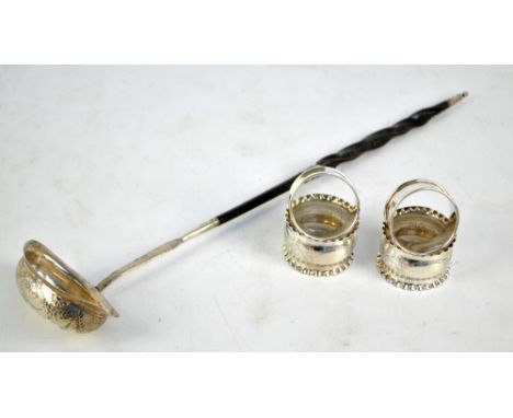 EDWARD MAYFIELD; a George III hallmarked silver toddy ladle with baleen handle and oval bright cut decorated bowl initialled 