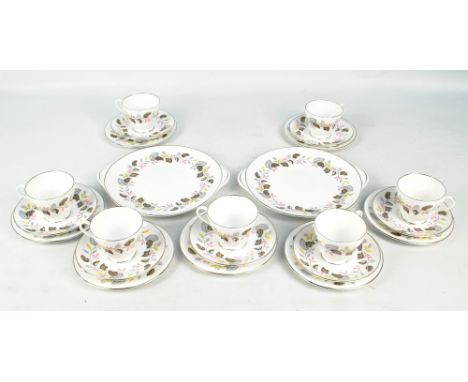 SHELLEY; a twenty-three piece 'Ferndown' pattern tea set comprising seven cups, saucers and side plates with two cake plates,