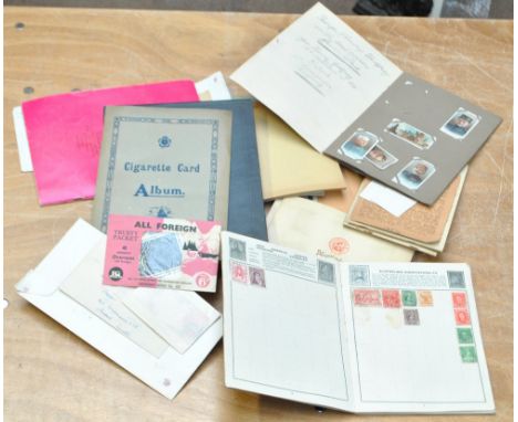 A collection of cigarette cards in albums, Wills, Allied Army Leaders, Topical Times Footballers etc, plus some stamps.