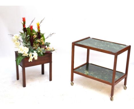 A mid-20th century teak trolley, length 68cm, and a reproduction mahogany planter (2).