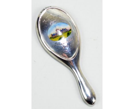 RUSSELLS LTD; an Edward VII hallmarked silver miniature hand mirror, engraved 'Greetings from Illawalla 1908' and decorated w