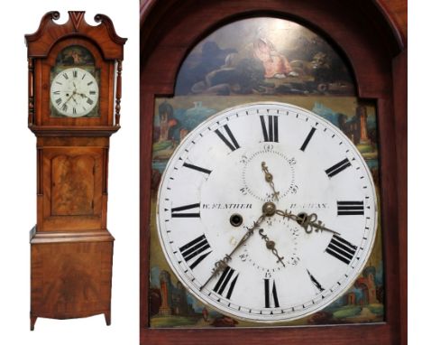 WILLIAM FLATHER OF HALIFAX; a large George III mahogany cased longcase clock with broken swan neck pediment above domed face 