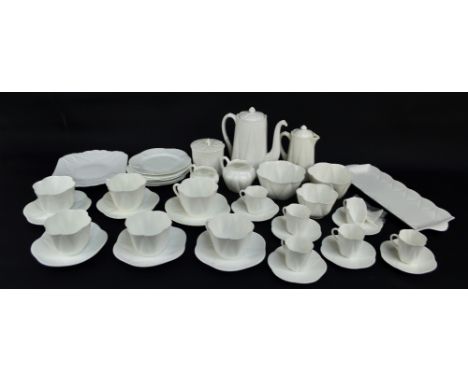 SHELLEY; a white 'Dainty' fan and star pattern six setting tea and coffee set comprising a coffee pot, a hot water pot, coffe