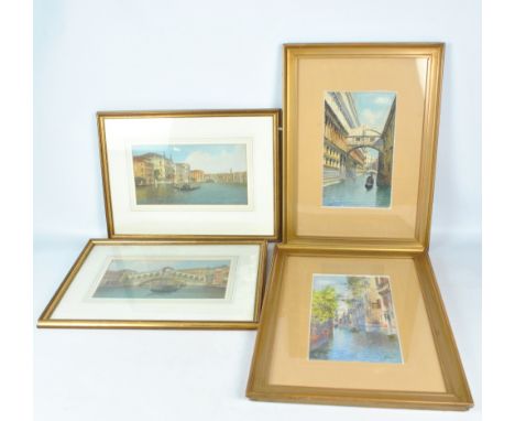 A group of four watercolours depicting Venice, two portrait-sized signed Biondetti, two landscape-sized signed Benvenuti, the