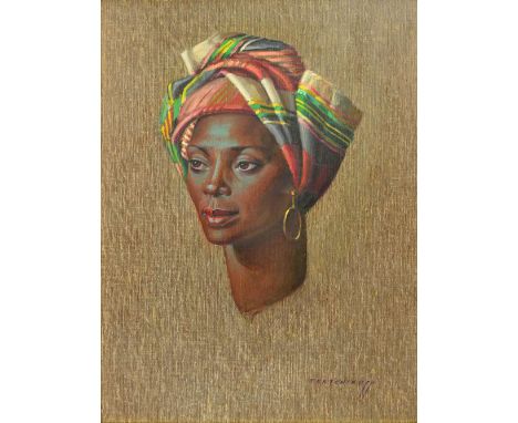 VLADIMIR TRETCHIKOFF (1913-2006); oil on canvas, portrait study of an African woman, signed, 78 x 54.5cm, framed. This painti