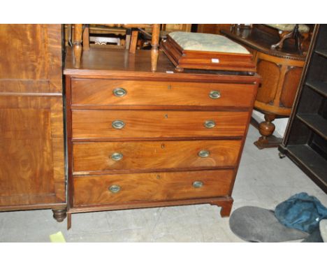A 19th century mahogany four drawer chest on ogee bracket feet (one af), width 108.5cm. CONDITION REPORT: Left front section 