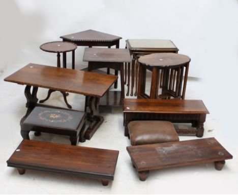 A group of occasional furniture including an oak coffee table, width 91cm, a mahogany tripod table and two nests of tables (9