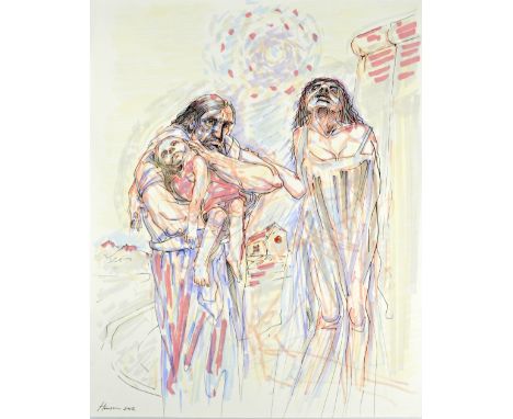 PETER HOWSON OBE (Scottish, born 1958); ink and watercolour on paper, untitled, signed and dated 2013 recto, 50 x 40cm, unfra