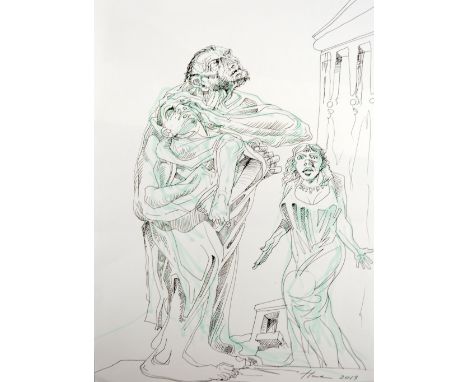 PETER HOWSON OBE (Scottish, born 1958); ink and watercolour on paper 'David and Bathsheba', signed, inscribed and dated 2013 