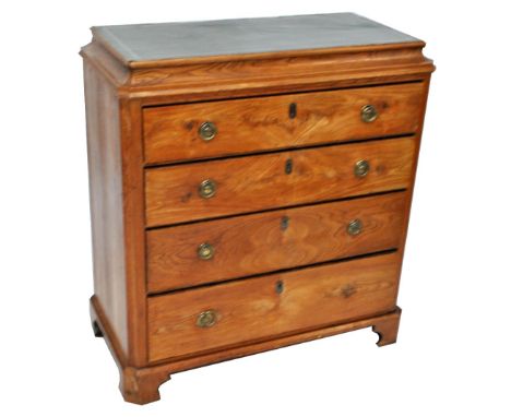 A 19th century Continental pine chest of four long graduated drawers raised on bracket feet, width 95.5cm.
