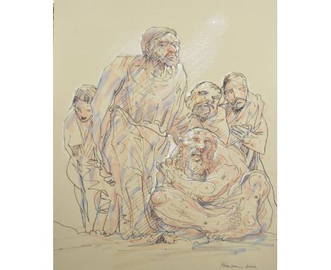 PETER HOWSON OBE (Scottish, born 1958); ink and watercolour heightened in white on paper, untitled, signed and dated 2012, 30