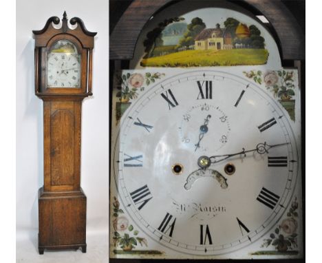 An oak cased longcase clock, the painted circular dial set with Roman numerals, subsidiary second dial and date aperture, sig