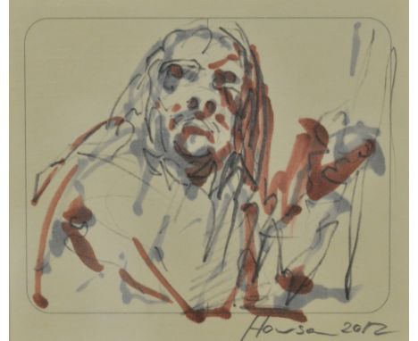 PETER HOWSON OBE (Scottish, born 1958); ink and watercolour on paper, untitled, signed and dated 2012, 7 x 8cm, framed and gl