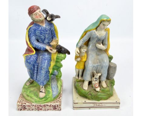 Two early Staffordshire figure groups, 'Elijah and the Ravens' and 'Widow' (both af) (2). CONDITION REPORT: The figure of Eli
