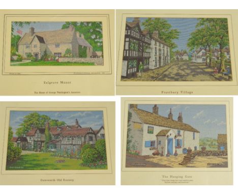 Four Brocklehurst-Whiston Macclesfield silks comprising Gawsworth Old Rectory, The Hanging Gate, Sulgrave Manor and Prestbury