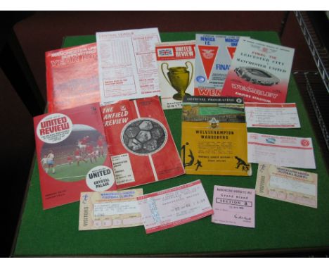 Manchester united Programmes 1963 F.A Cup Final, 71-2 v. Arsenal at Anfield, 62-3 at Wolves, 68 European Cup Final reprint, 6