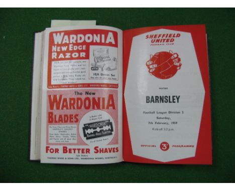Sheffield United 1958-9 Bound Album of Programmes, all league games, F.A Cup v. Crystal Palace, Arsenal, Norwich, friendly v.