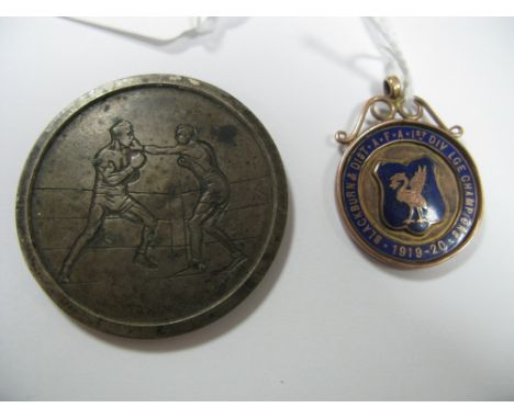 Medal. 1919-20 Blackburn & District A.F.A 1st Division League Champions Medal, in 9ct gold and blue enamel featuring Liver Bi