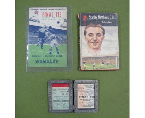 1951 F.A Cup Final - Blackpool v. Newcasle United Programme (Rusty Staples), match ticket, signed by Stan Matthews, book on M