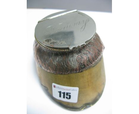 Horse Racing - Horses Hoof With Plated Mount As An Inkwell, stamped "Tommy" to the hinged lid.
