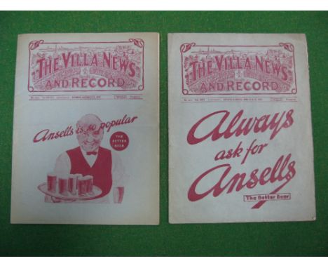 Aston Villa v. Sheffield United Programmes, 1931-2 dated April 23rd, incorporating Arsenal v. Aston Villa dated April 25th, 3