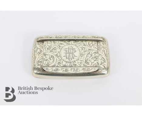 Silver rectangular snuff box, Birmingham hallmark, dated 1901, mm William Thornywork, dated 1901, approx 60 x 40 mm. The box 