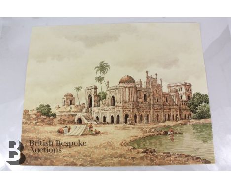 Collection of 19th Century watercolours depicting views of India, including The Hazuri Bagh Hyderabad, Village and Pagoda Bel