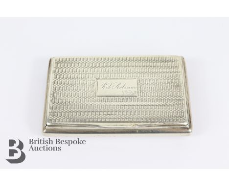 Victorian rectangular silver snuff box, Birmingham hallmark, mm Thomas Shaw, dated 1838, approx 71.5 gms. The snuff box has e