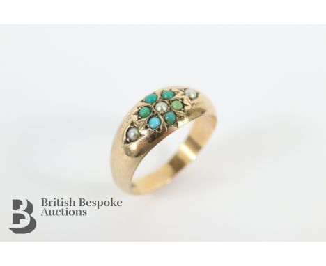 Antique 9ct gold and turquoise ring, size M, approx 3.9 gms.&nbsp;