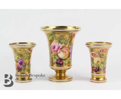 19th century Spode vases, including a circa 1820 large spill vase finely painted with sprays of flowers and fruit reserved on