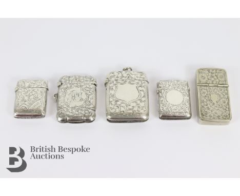 Four silver vesta, the first is Birmingham hallmarked dated 1895, mm Mitchell Bosley approx 14.80 gms 35 x 25 mm; a silver li