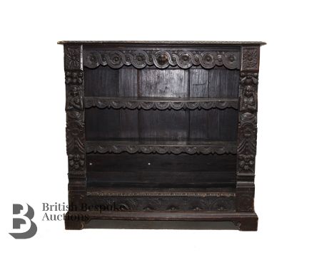 Carved oak book shelf,&nbsp; in the 18th century manner, possibly a marriage.&nbsp;