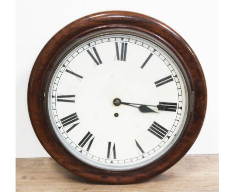 A mahogany fusee wall clock, diam. 39cm, with key and pendulum.  